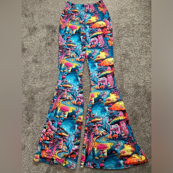 iHeartRaves Pants - Colorful Psychedelic Print Flare Pants